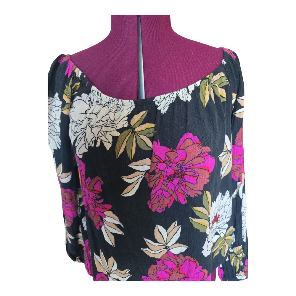 Billabong Mi Amore Floral Off-Shoulder Long Sleeve Blouse Size S Boho Tropical - Picture 7 of 10